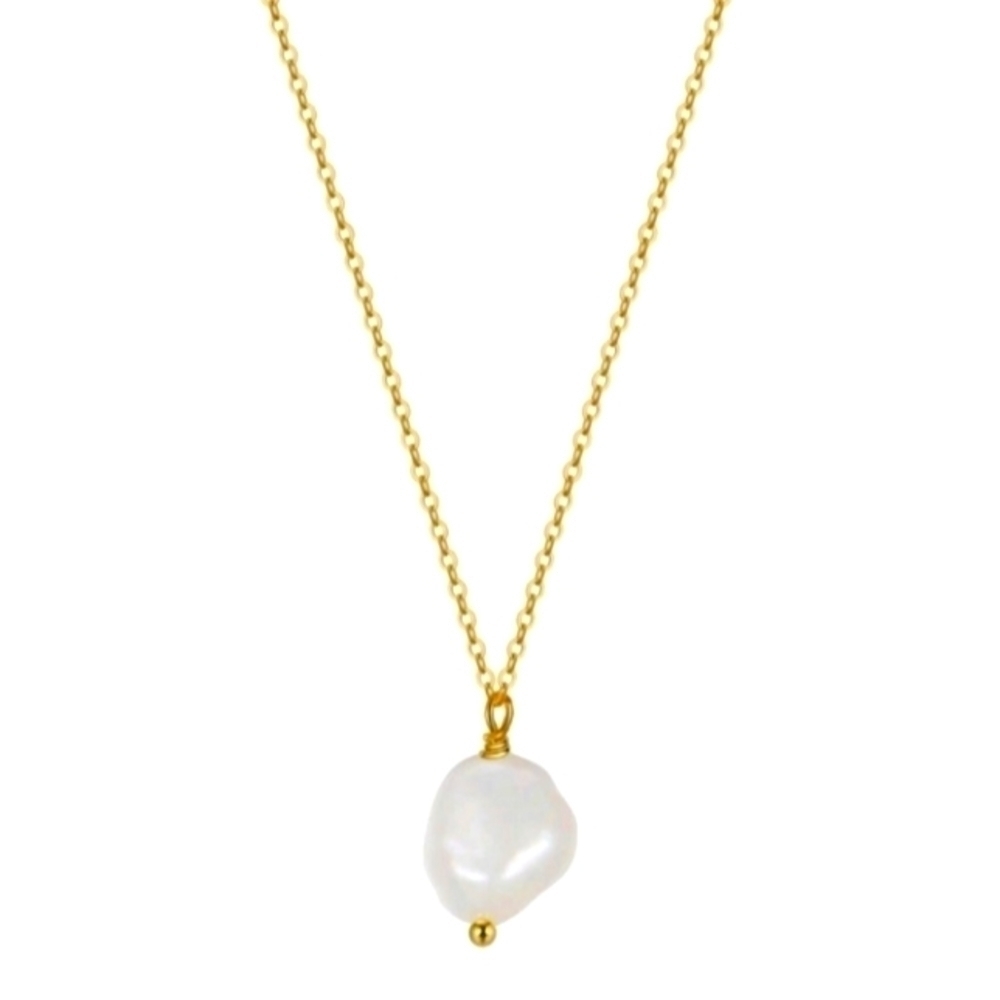 NWT Authentic Freshwater Pearl Necklace 925 Sterling Silver 14k Gold Plate Chain
